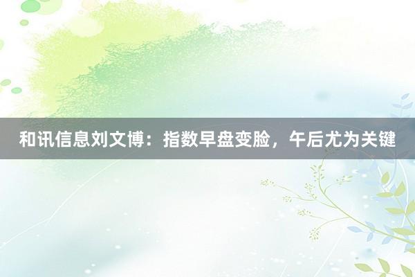 和讯信息刘文博：指数早盘变脸，午后尤为关键