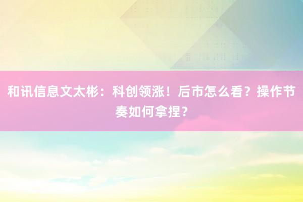和讯信息文太彬：科创领涨！后市怎么看？操作节奏如何拿捏？