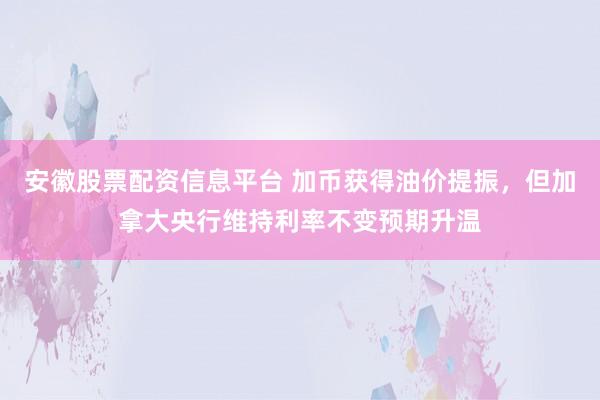 安徽股票配资信息平台 加币获得油价提振，但加拿大央行维持利率不变预期升温