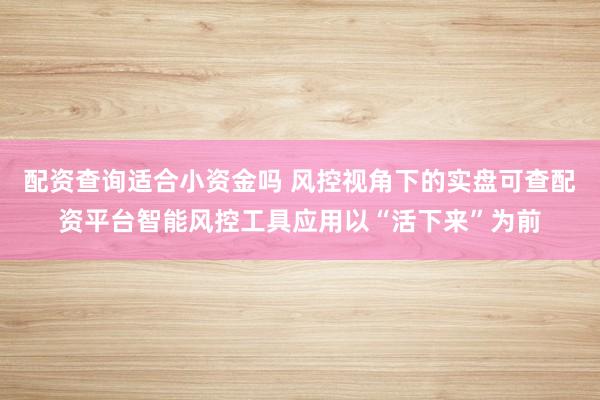 配资查询适合小资金吗 风控视角下的实盘可查配资平台智能风控工具应用以“活下来”为前